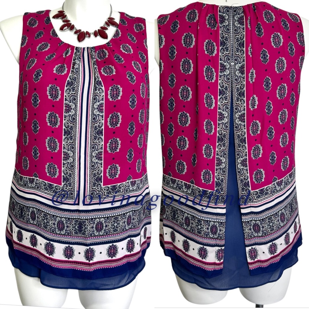 Rose and Olive Fuschia Pink Paisley Sleeveless Blouse NWOT sz XL